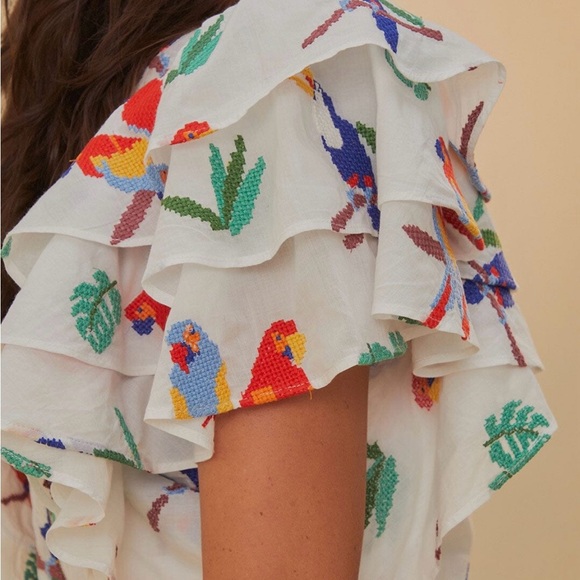 NWT FARM Rio Crotchet Parrot Ruffle Crop Top - Picture 2 of 7